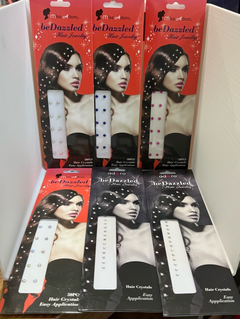 6 packs miss Adoro beDazzled Hair Jewelry - Crystal Hair Gems